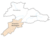 Carte du district des Franches-Montagnes - Lien sur la page interne Les communes du district des Franches-Montagnes