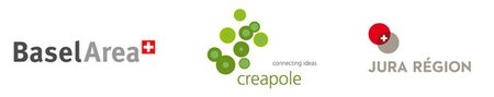 Montage photo des logos des principaux partenaires de la Promotion économique qui sont BaseArea, Créapole et Jura Région