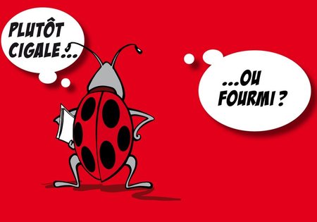 Dessin représentant la mascotte du Service des contributions avec le message êtes-vous plutôt cigale ou fourmi? - Lien pour télécharger la brochure en format PDF