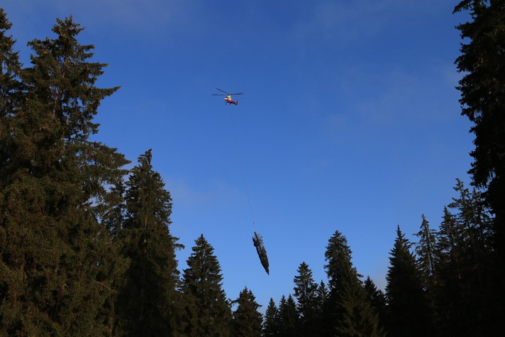 Débardage par hélicoptère - Source: Office de l’environnement, Louis Roulet
