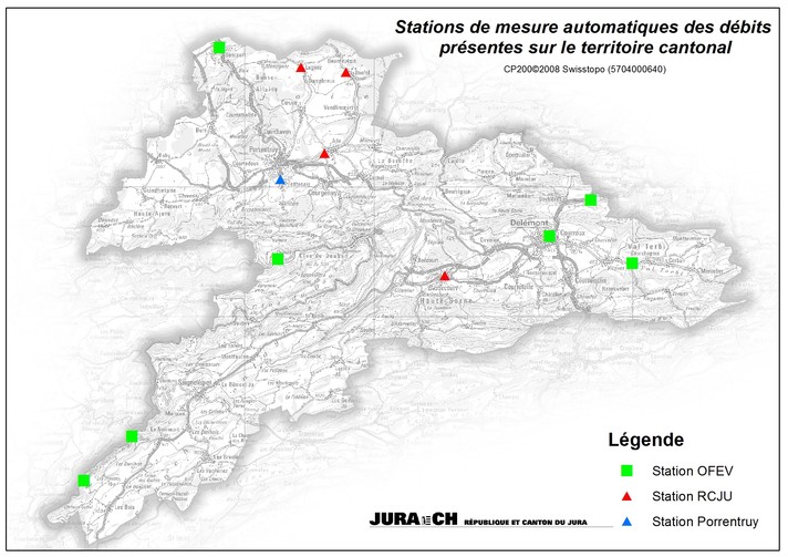 Stations de mesure des débits des cours d'eau jurassiens (août 2016)