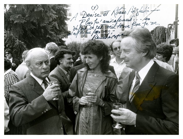 De gauche à droite: René Lévesque, premier ministre du Québec, Denise et Roland Béguelin. Porrentruy juillet 1983.