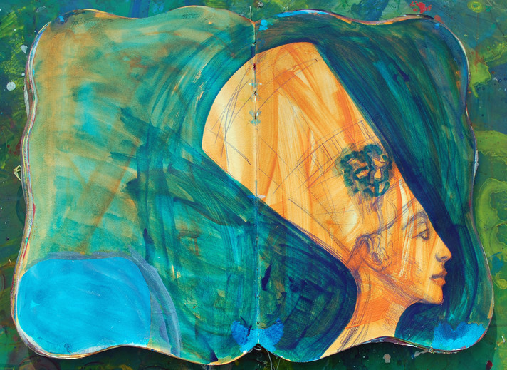 Page d’un journal de Darko Vulic, « Pharaonne Néfertiti », 2021, dessin et peinture acrylique, 35 x 50 cm