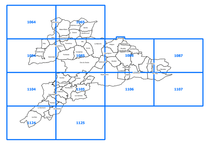 Carte de découpe du territoire jurassien pour le modèle numérique de terrain