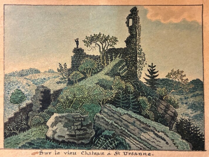 Image portant le titre "Sur le Vieux Château à Saint-Ursanne"