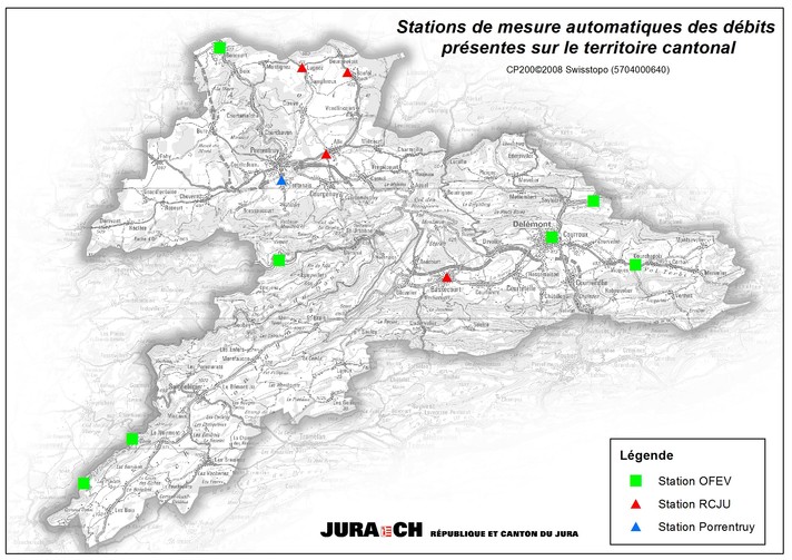Stations de mesures automatiques des débits présentes sur le territoire cantonal