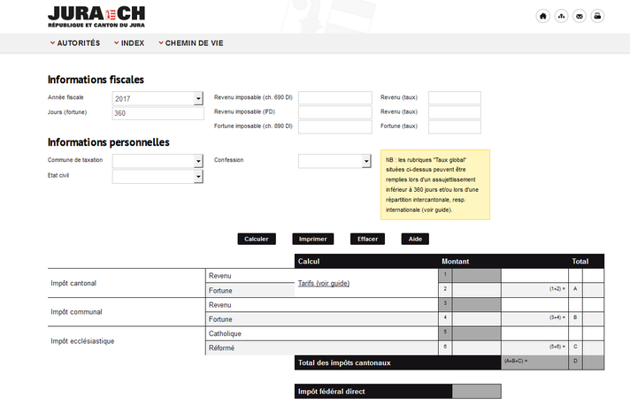 Calculateur d'impôts en ligne du Jura - Lien vers le calculateur en ligne