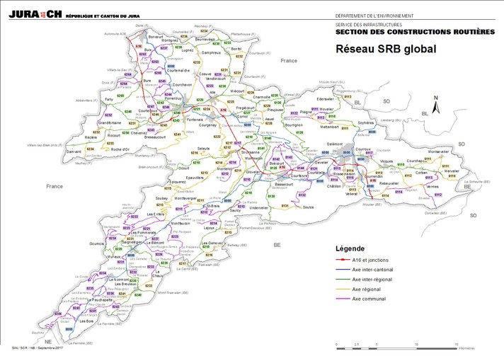 Carte du réseau routier jurassien