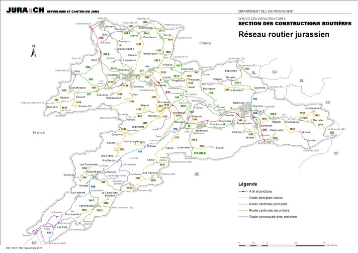 Carte du réseau cantonal jurassien