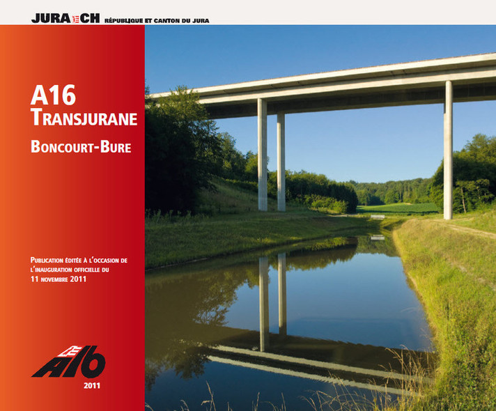 Page de couverture de la brochure A16 - Transjurane éditée à l'occasion de l'inauguration du tronçon Boncourt-Bure