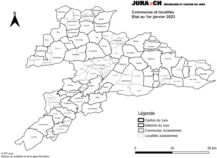 Communes et localités jurassiennes au 1er janvier 2023 (ouverture dans une nouvelle fenêtre)