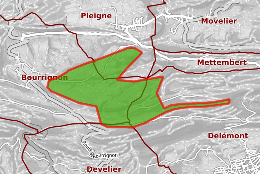 Périmètre du site éolien potentiel de la Haute Borne selon la fiche En.02 « Energie éolienne » du plan directeur cantonal