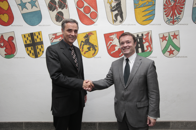 Le ministre jurassien Michel Probst et le conseiller d’Etat Guy Morin (BS)