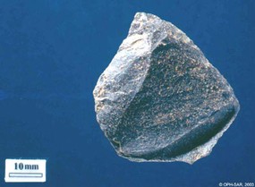 Racloir latéral convexe aménagé sur un éclat de phtanite, roche originaire des Vosges.