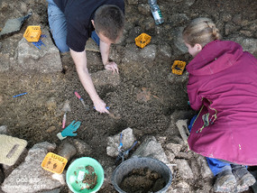 Etudiants de l’Université de Bâle dégageant plusieurs tombes médiévales.