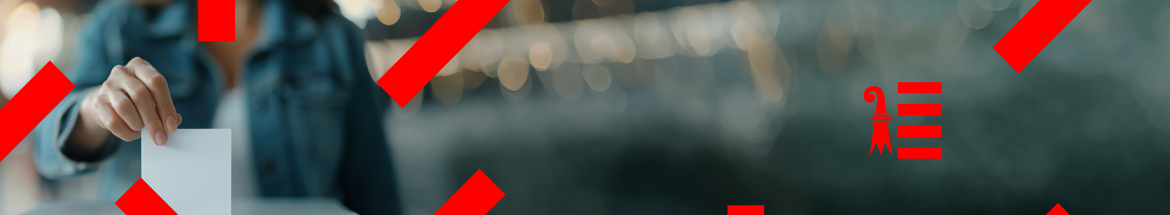 Image décorative d'une femme mettant une enveloppe de vote dans une urne.